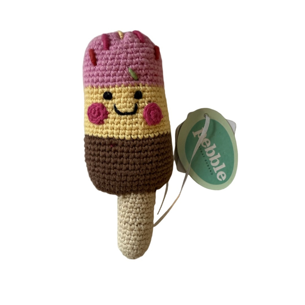 NWT Pebble Child Hathay Bunano Fair Trade Crochet Popsicle Rattle